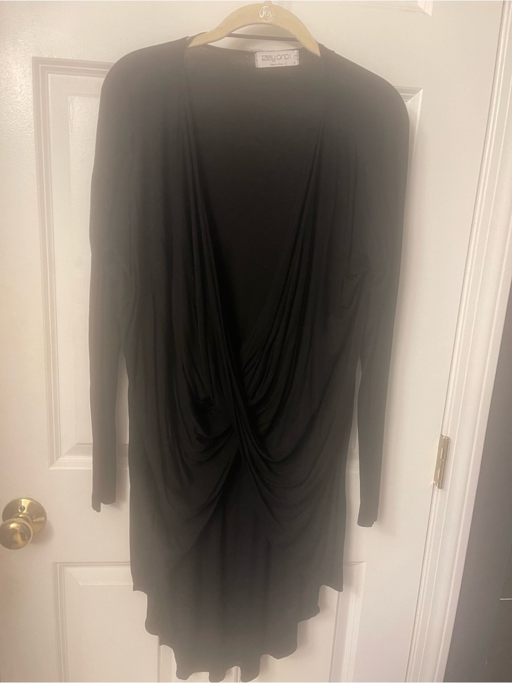 Draped Black Long-Sleeve Women's top